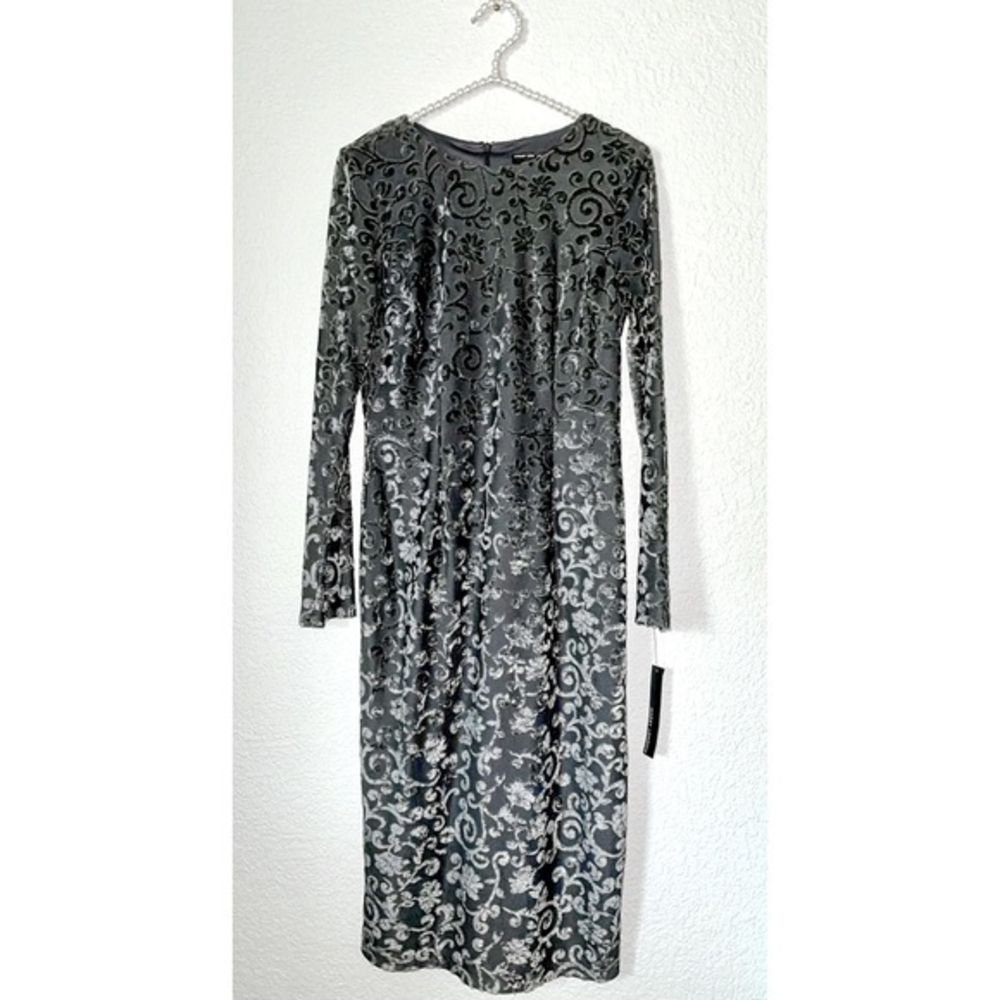 Maggy London Velvet Burnout Gray Midi Dress 4